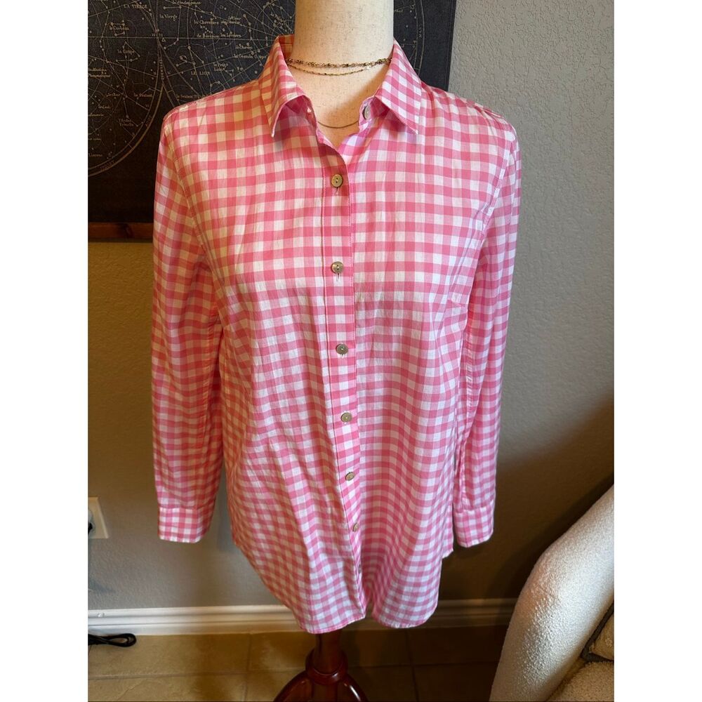 Vineyard Vines Button Down Sz 2 Pink Gingham Cotton Collared Shirt Women 2W0744